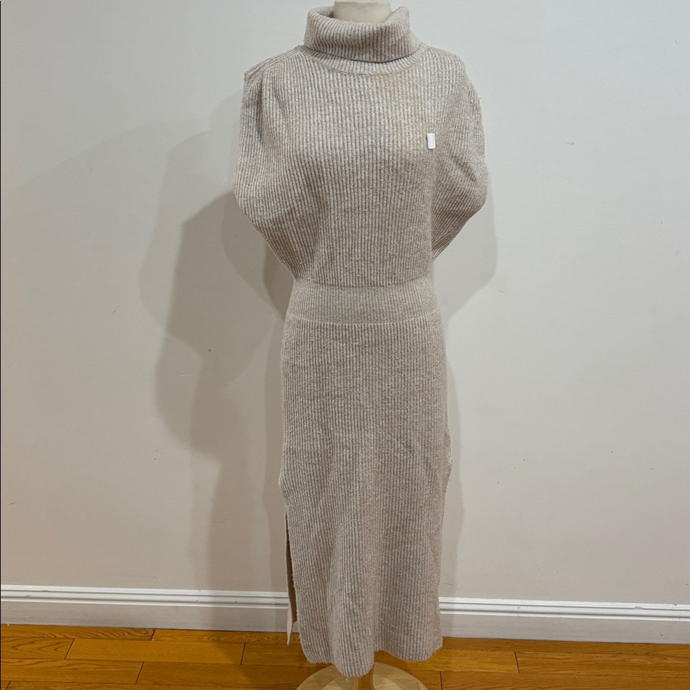 Splendid Blush Cream Knit Sleeveless Turtleneck Midi Dress - Picture 7 of 15